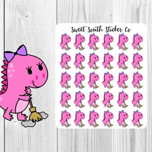 Anne the Dinosaur, Sweep, Cleaning, Housework, Chores, Planner Stickers, Dinosaur Stickers