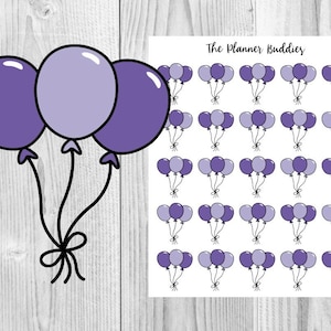 Purple Balloons, Birthday, Party, Planner Stickers, Functional Stickers