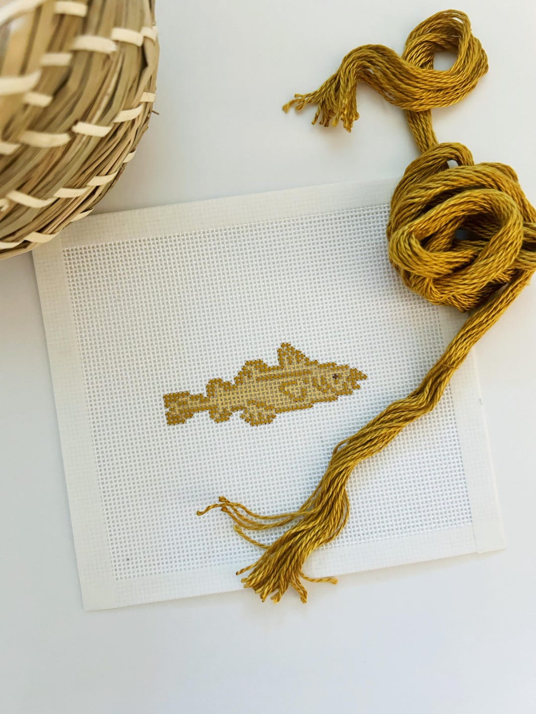 Mini Golden Cod Needlepoint Canvas | Hand-painted 18 Mesh | Coastal New ...