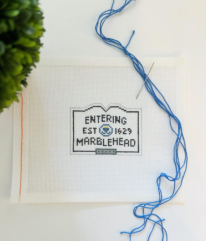 Entering Est. Sign Entering Marblehead Needlepoint Canvas | Hand-painted 18 Mesh | Coastal ...