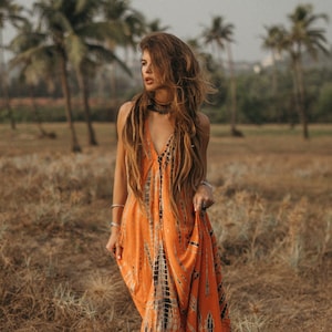 Boho Maxi Kleid Naria / Strand Cover Up / Sommer Batiken Kleid Firestorm