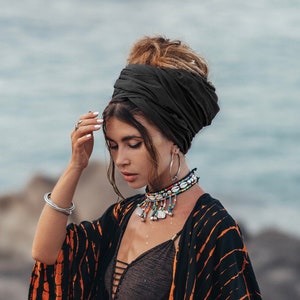 Headscarf Wrap in Black / Turban Scarf Top / Headcover Wrap 100% Cotton