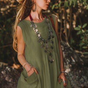 Boho Dress Maxi Wayan with Pockets / Bohemian Dress / Natural Cotton