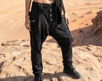 Pantalones harén cyberpunk para mujer y hombre en negro / Algodón supersuave / Pantalones de estar por casa