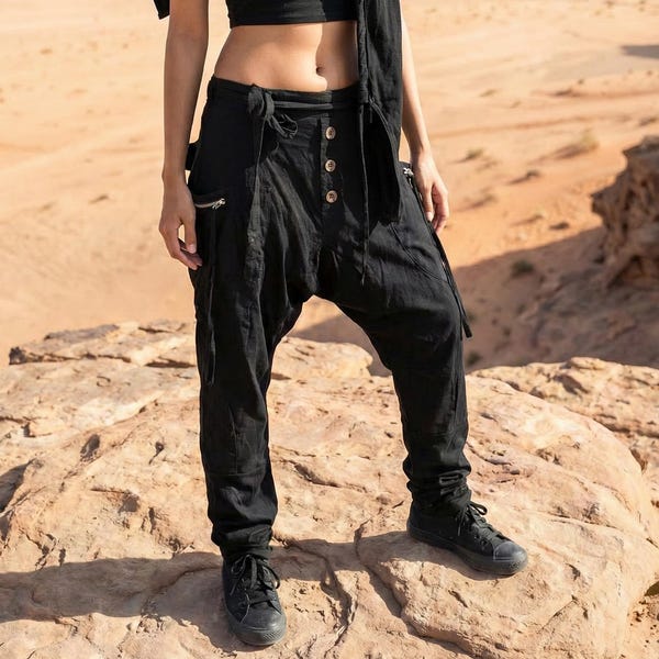 Harem Cyberpunk Pants for Women & Men in Black / Super Soft Cotton / Lounge Pants