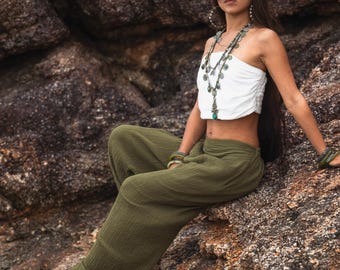 Pantalones de yoga de algodón para mujer / Pantalones de gasa de algodón orgánico