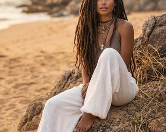 Pantalones de yoga de algodón para mujer / Pantalones de gasa de algodón orgánico