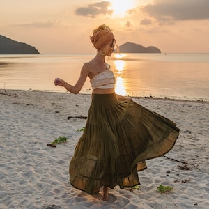 Maxi Skirt Moana / Boho Cotton Skirt / Light and Flowy Olive