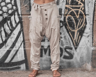 Harem Pants for Women & Men in Beige / Super Soft Cotton / Lounge Pants