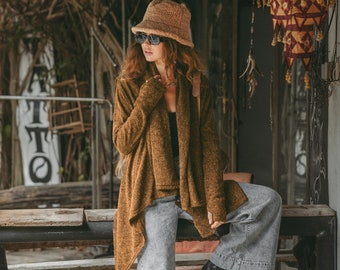 Pull asymétrique Achara / Veste cardigan en caramel / Veste mi-saison Pullover