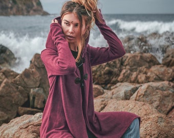 Cardigan long à capuche pour femme Rouge / Cardigan style bohème