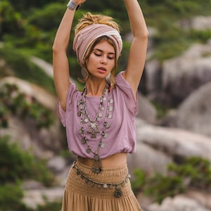 Women&#39;s Cap Crop Top Violet / Natural Cotton /Boho Top