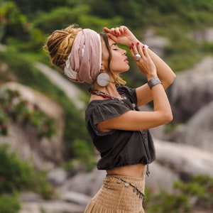 Women&#39;s Cap Crop Top Black / Natural Cotton /Boho Top