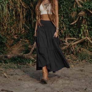 Maxi Skirt Calypso Black / Boho Skirt 100% Natural Cotton / Long Skirt with Pockets