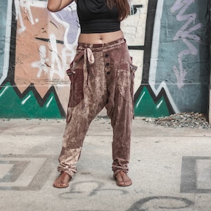 Harem Pants Women Men Drop Crotch Pants Pockets