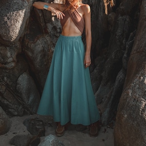 Maxi / Midi-Baumwollrock Aurora Teal / Boho Bio-Baumwollrock