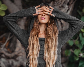 Damessweater met capuchon Amita in houtskool / halfseizoenjastrui / boho