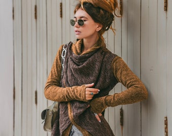 Women's Sweater Cardigan Jacket Mila in Caramel / Half Season Jacket Pullover