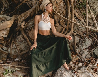 Maxi Skirt Keela in Hunter Green /  Long Skirt with Pockets / Organic Cotton