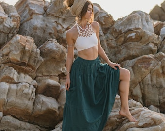 Maxi Skirt Keela in Teal /  Long Skirt with Pockets / Organic Cotton