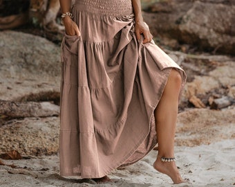 Maxi Skirt Keela in Desert Rose /  Long Skirt with Pockets / Organic Cotton