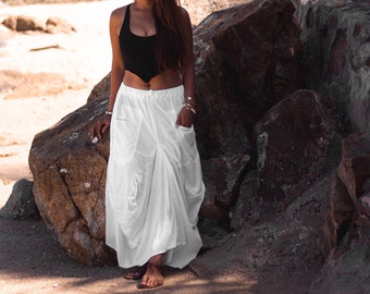Maxi Skirt Nariya with Pockets in White / Bohemian Skirt / Premium Cotton