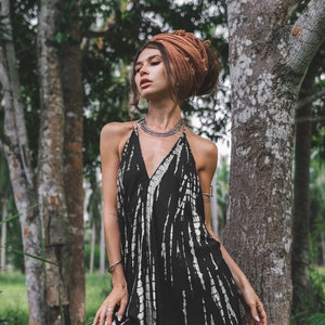Boho Maxi Dress Black / Beach Cover Up / Summer Tie Dye Dress