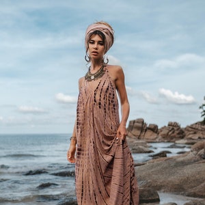 Boho Maxi Dress Lioness / Beach Cover Up / Summer Tie Dye Dress