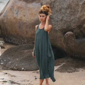 Robe Poche Sans Manches Mahika Marron / Robe Boho / 100% Coton Teal