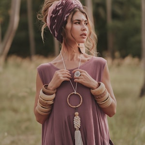 Boho Dress Maxi Wayan with Pockets / Bohemian Dress / Natural Cotton Violet