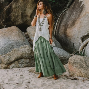 Maxi Skirt Calypso Beige / Boho Skirt 100% Natural Cotton / Long Skirt with Pockets zdjęcie 6