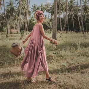 Boho Dress Maxi Wayan with Pockets / Bohemian Dress / Natural Cotton