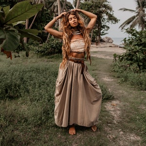 Maxi Skirt Alaina in Copper / with Pockets / Organic Cotton / Bohemian Beige