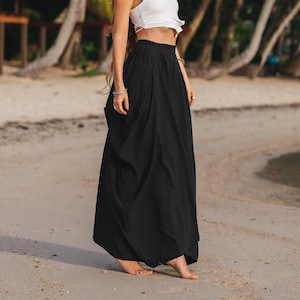Maxi Skirt Alaina in Black / with Pockets / Organic Cotton / Bohemian