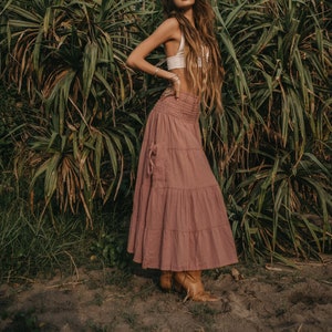 Maxi Skirt Calypso Beige / Boho Skirt 100% Natural Cotton / Long Skirt with Pockets zdjęcie 3