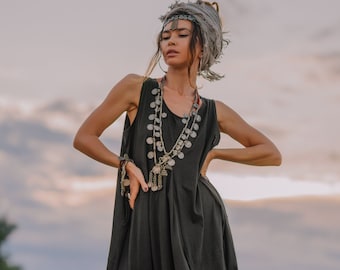 Sleeveless Pocket Dress Shaia / Bohemian Dress / 100% Cotton