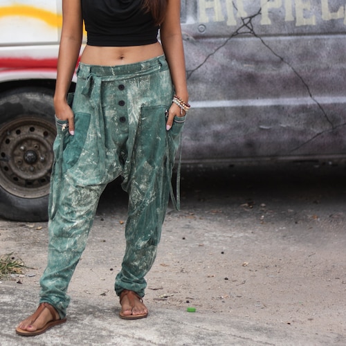 Drop Crotch Harem Pants with Pockets main image 1