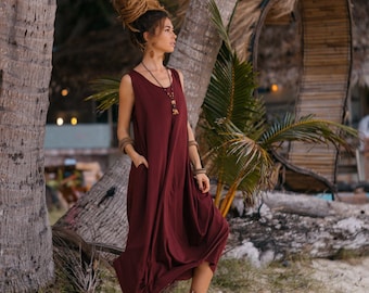 Sleeveless Pocket Dress Shaia / Bohemian Dress / 100% Cotton