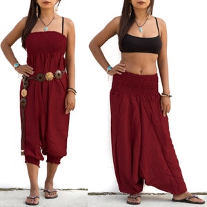 Jumpsuit Women Loose Fit Harem Jumpsuit Pants Red