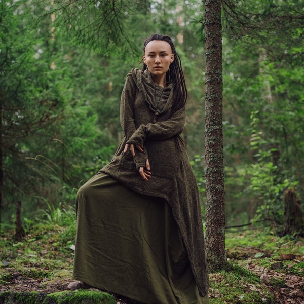 Manteau Long à Capuche Sheela / Pull Mi-Saison / Style Boho