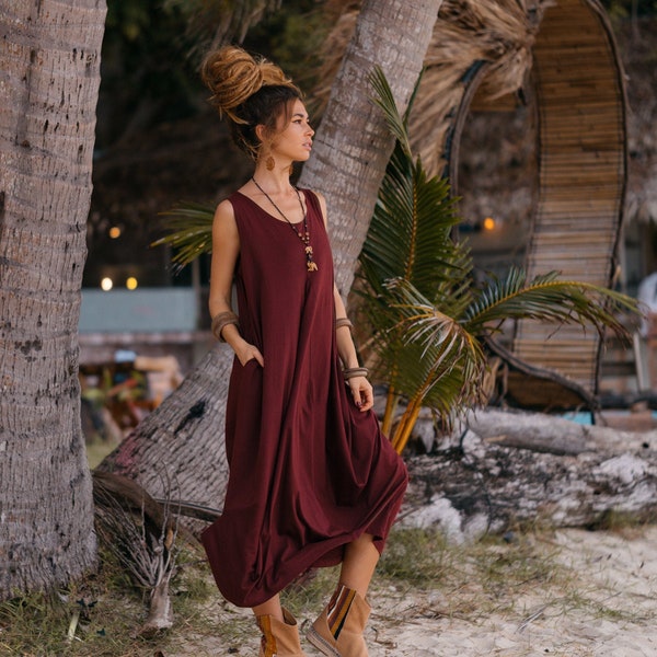 Sleeveless Pocket Dress Shaia / Bohemian Dress / 100% Cotton