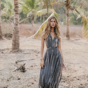 Goddess Tie Dye Dress Kiana Dark Grey Maxi Boho Dress Etsy