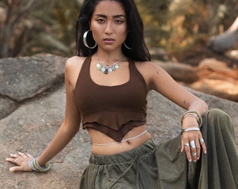 Womens Triangle Crop Top Aluna Brown / Sleeveless Boho Tank Top