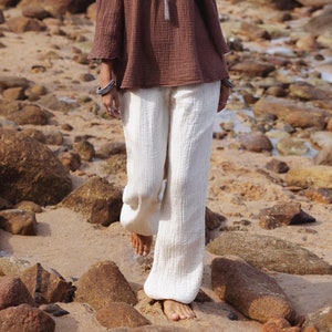 Pantaloni in cotone da donna / Pantaloni Yogana Crema / Cotone garzato super morbido