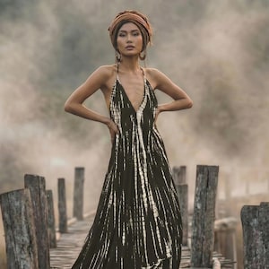 Boho Maxi Kleid schwarz / Beach Cover Up / Sommer Tie Dye Kleid