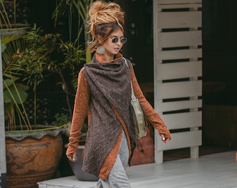 Women's Sweater Cardigan Jacket Mila in Orange / Half Season Jacket Pullover