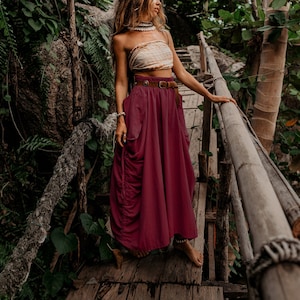 Maxi Skirt Alaina in Red / with Pockets / Organic Cotton / Bohemian