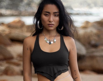 Womens Triangle Crop Top Aluna Black / Sleeveless Boho Tank Top