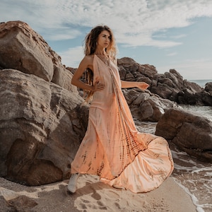 Boho Maxi Kleid Naria / Strand Cover Up / Sommer Batiken Kleid Peach