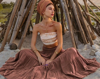 Falda larga Moana / Falda de algodón bohemia / Ligera y fluida